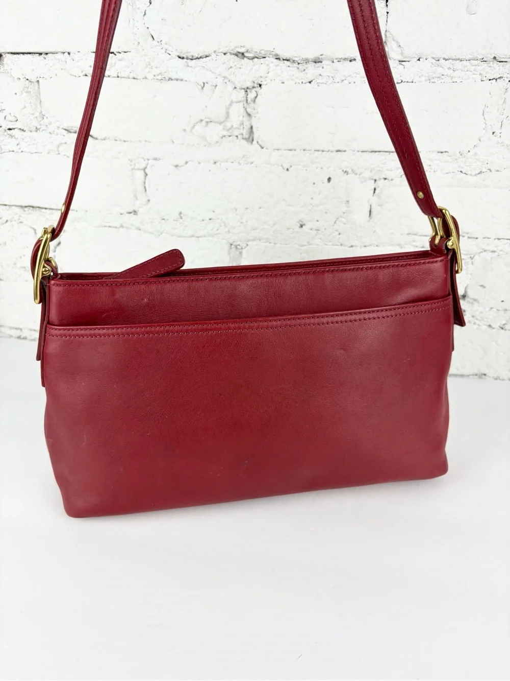 Coach Red Leather Shoulder Bag with Gold Hardware